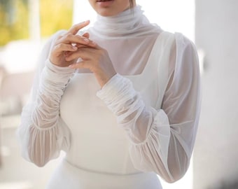 Sheer Tulle Bridal Bolero: Long Sleeve Wedding Cover Up