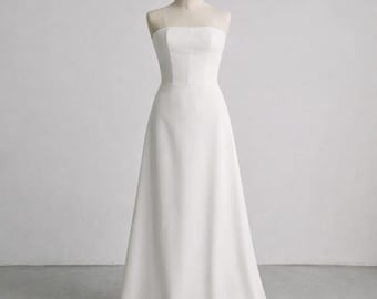 Minimalist Crepe Wedding Dress: Sleeveless Strapless Corset, Fit & Flare Skirt
