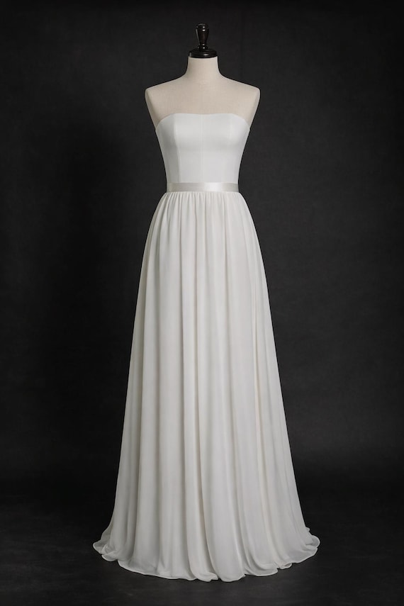 Crepe Chiffon Wedding Dress: Sleeveless Minimalist Bridal Gown - Etsy