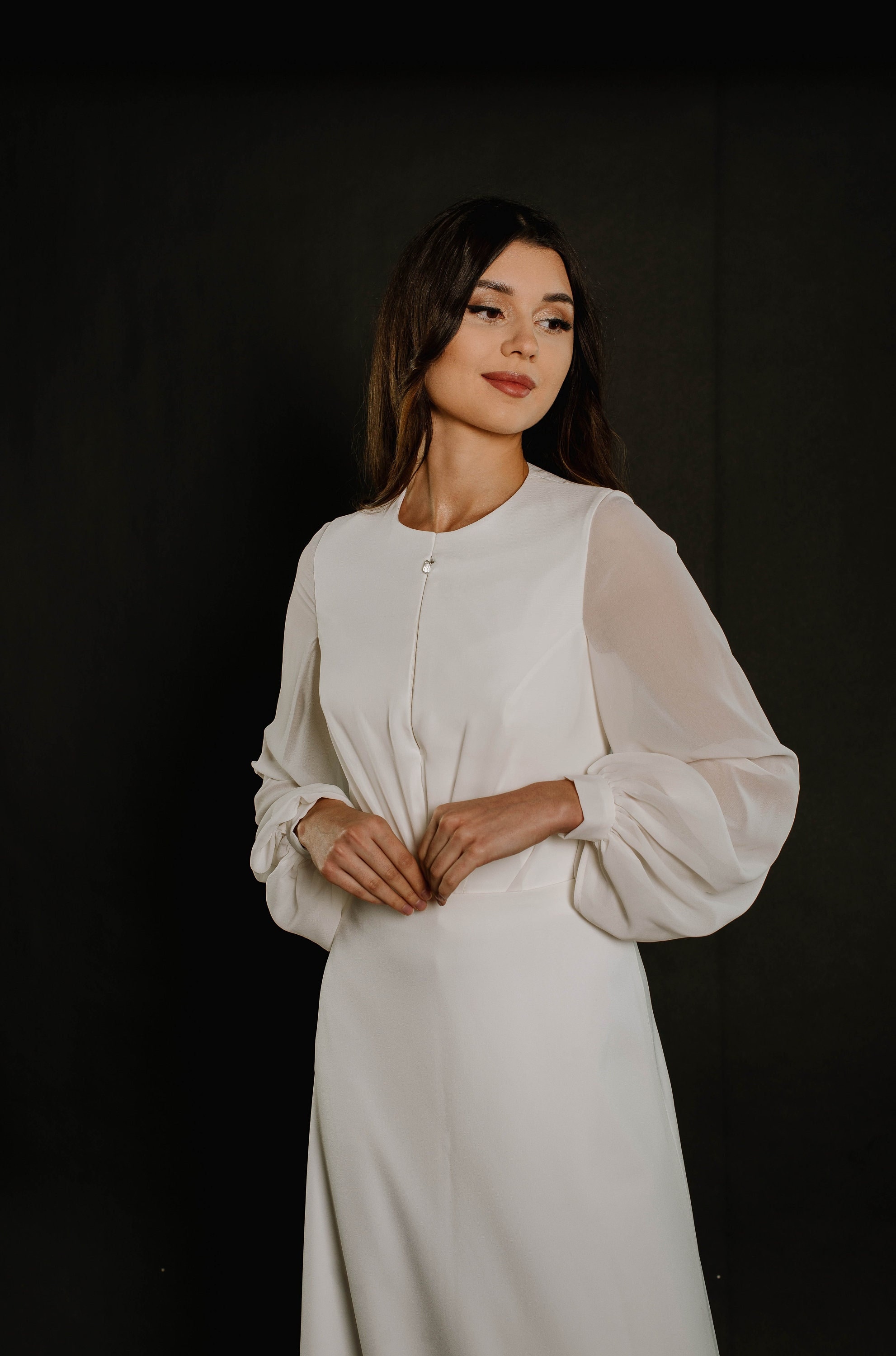 knee length dresses for ladies Drew Long Sleeve with Gloves Evening Dresses S / Black main image 0