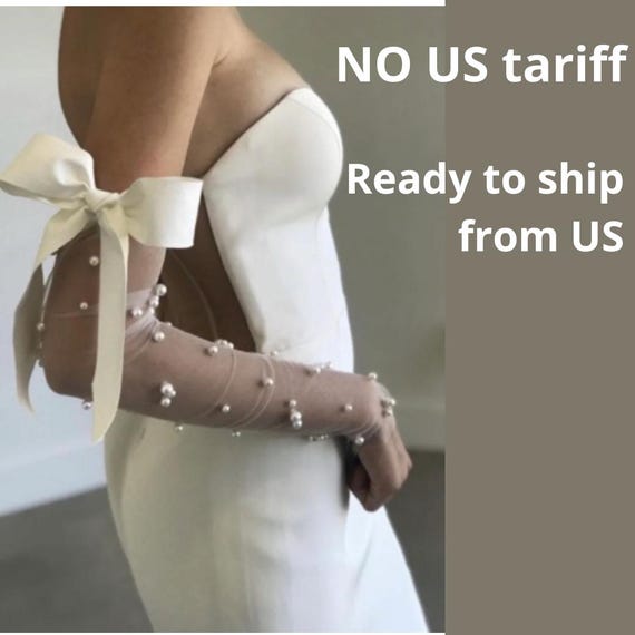 Detachable wedding sleeves pearl tulle & grossgrain ribbon bows