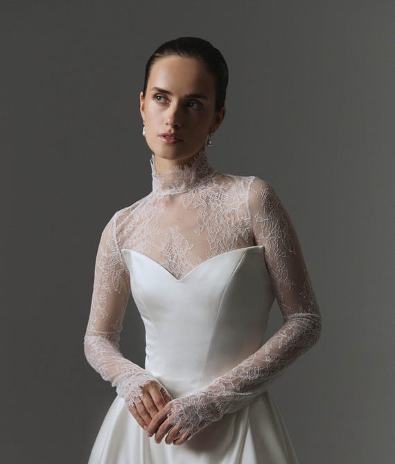 Lace Bolero Waist Top Long Sleeve Topper Chantilly Lace Sheer Wedding Jacket Bridal Shrug Add On, Turtleneck Cover Overlay - Etsy Lace Bolero Waist Top Long Sleeve Topper Chantilly Lace Sheer Wedding Jacket Bridal Shrug Add On, Turtleneck Cover Overlay - Etsy