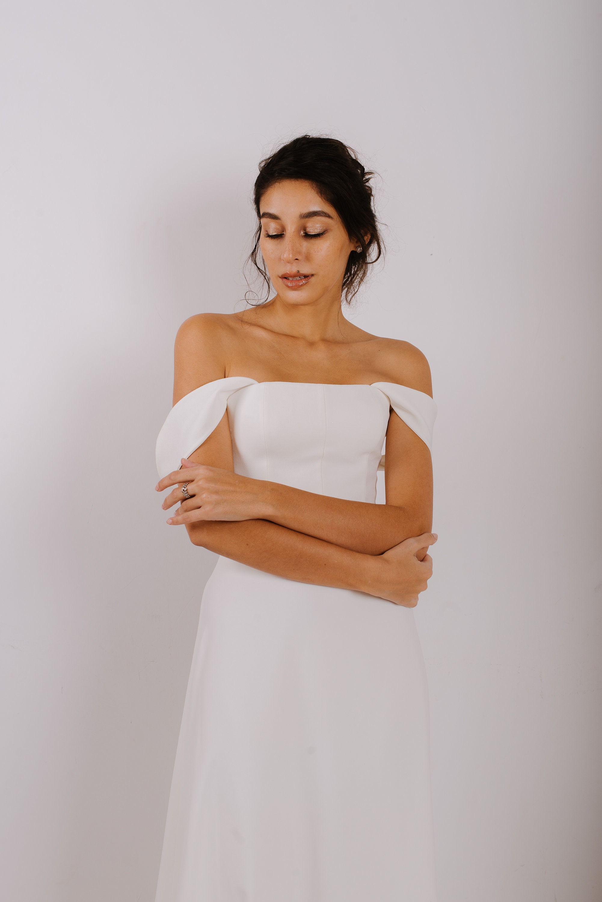 detachable off the shoulder wedding dress straps Elissa: Lace Fit and Flare Gown with Detachable Off the Shoulder Straps
