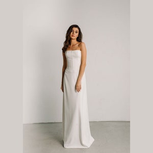 Simple crepe wedding dress sleeveless — civil reception wedding dress — courthouse wedding dress — casual fit and flare second wedding dress