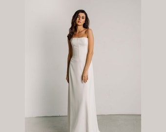 Simple crepe wedding dress sleeveless — civil reception wedding dress — courthouse wedding dress — casual fit and flare second wedding dress