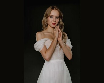 Detachable Tulle Bridal Straps: White Off-Shoulder Wedding Sleeves