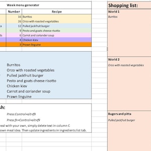 Generatore di pasti casuali con lista degli ingredienti di riempimento automatico / Carne e vegetariano / Piano settimanale della cena / Pianificazione digitale dei pasti /