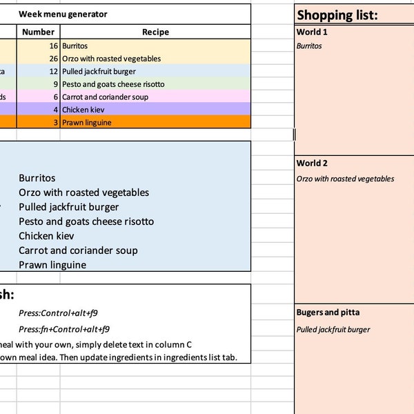 Random meal generator with auto-fill ingredients list| Meat and Vegetarian | Weekly dinner plan | Digital meal planning |