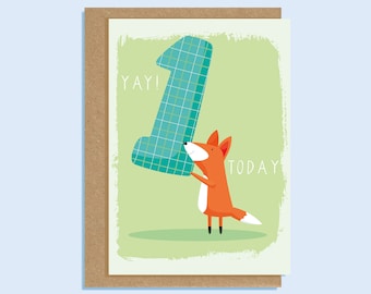 1st Birthday Fox card