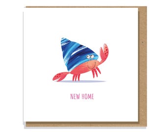 Hermit Crab New Home Card/ Coastal New home card