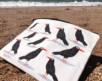 Cornish Chough large zipped bag