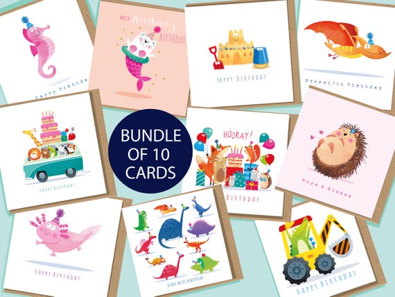 Bundle of 10 Kids Birthday cards/ Children's Birthday cards pack/ Kids Birthday card selection/ card selection