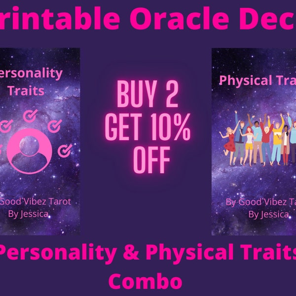 Printable Physical & Personality Oracle Deck Combo Sale Both Decks, Tarot Cards, Digital Download, Set of 60 Cards, Twin Flame/Soulmate
