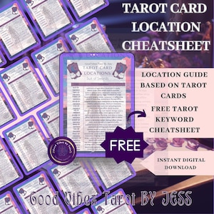 Hoja de trucos de tarot imprimible y guía de ubicación / Hoja de trucos de palabras clave de cartas de tarot imprimible gratis / Descarga digital instantánea