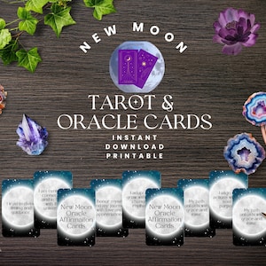 Bundle druckbare New Moon Tarot Deck / FREE Workbook Tarot Spreads & Schlüsselwörter / druckbare Orakelkarten / Tarotkarten Deck / digitaler Download