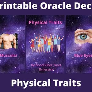 Printable Physical Traits Oracle Deck for Tarot Readings, Tarot Cards, Digital Download, Set of 60 Cards, Twin Flame/Soulmate