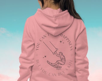 Kitesurfing Hoodie "You Can't Buy Happiness But You Can Buy A Kite" Pink Hoodie, Eco-friendly, Organic Cotton, Surf Hoodie, Womens hoodie