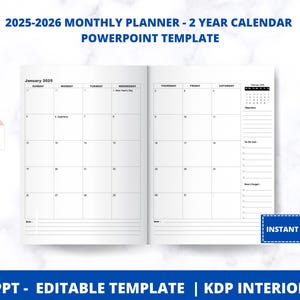 2025 2026 Monthly Planner PowerPoint Template - Fully Editable & Customizable - (8.5x11)&quot; Commercial USE - KDP Interior Template