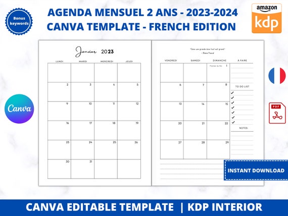 Agenda 2024, Agenda Journalier 2024, Format A5 15 x 21 cm
