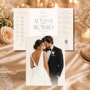 Editable Gatefold Wedding Invitation Template Canva | Modern Trifold Wedding Invite | Photo Invitation | Folded Wedding Program | RSVP QR