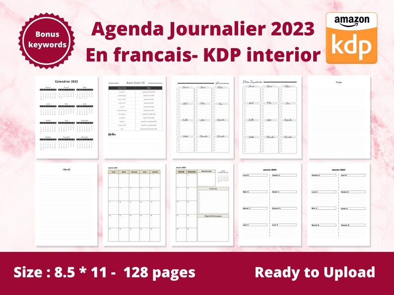 Agenda journalier 2023 en francais kdp interior french etsy