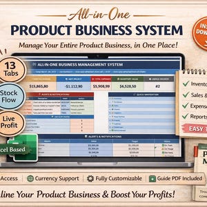 Small Business Spreadsheet Excel | Inventory Sales Tracker Google Sheets | Bookkeeping Template | Business Management System