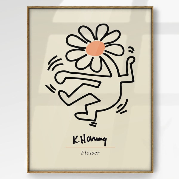Keith Haring Poster, Dancing Flower Print, Exhibition Poster, Keith Haring Pop Art, Minimalist Art, Modern Wall Decor, Gift Idea, Oversize