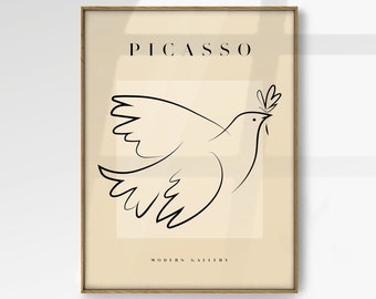 Impression colombe Picasso, affiche de la paix, dessin au trait abstrait, art moderne, décoration vintage, art minimaliste, cadeau idéal, affiche oiseau, haute qualité