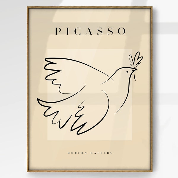 Impression colombe Picasso, affiche de la paix, dessin au trait abstrait, art moderne, décoration vintage, art minimaliste, cadeau idéal, affiche oiseau, haute qualité