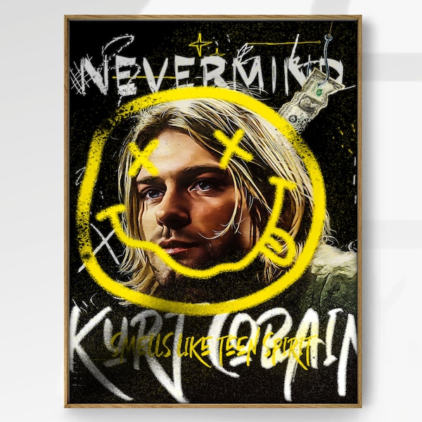 Impresión de Kurt Cobain, cartel de Nirvana, arte musical, arte pop, decoración retro, arte de collage, arte de pared, decoración de pared moderna, decoración de pared de bar