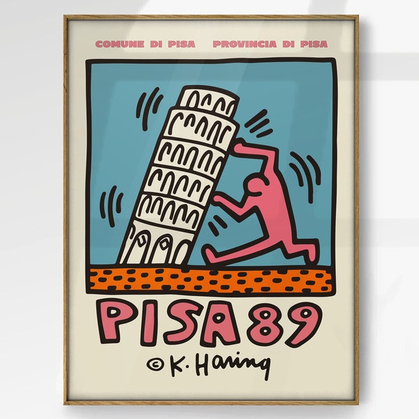 Affiche Keith Haring Pisa Tower, Affiche d'art moderne, Affiche colorée, Impression de musée, Impression d'artiste célèbre, Art abstrait, Décoration d'intérieur, Oversize