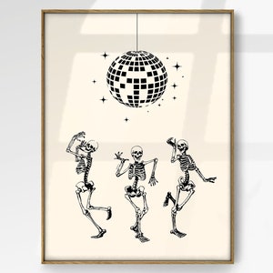 Dancing Skeletons Halloween Wall Art, Disco Ball Aesthetic Print, Funky Wall Art, Trendy Poster, Elegant Wall Decor, Housewarming Gift