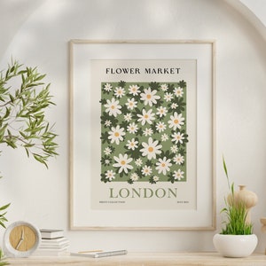 Flower Market London Poster, Flower Market Print, Flower Market Wall, Daisy Printable Wall Art, Green Floral Art Print, Cute Trendy Wall Art