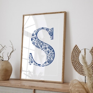 Custom Chinoiserie Letter Print, Coastal Cowgirl Print, Dark Blue Coastal Granddaughter Print, Delft Blue Monogram Print, Gift For her