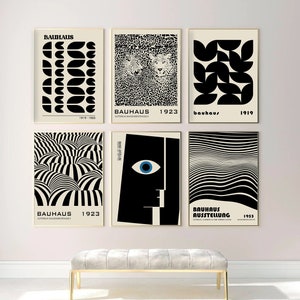 Bauhaus Set of 6, Bauhaus Printable Exhibition Poster, Black Mid Century Modern Wall Art Set of 6, Bauhaus Prints, Minimalistic Retro Art