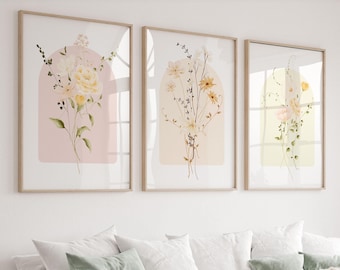 Watercolor Flower Prints Set of 3, Wildflowers Floral Art, Gallery Wall ...