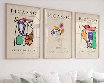 Picasso Prints Set of 3: Mid Century Modern Gallery Wall (digital