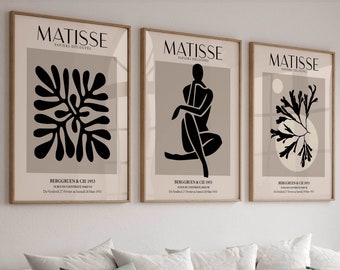 Lot de 3 affiches de l'exposition Matisse : oeuvre d'art murale de la galerie (téléchargement numérique)
