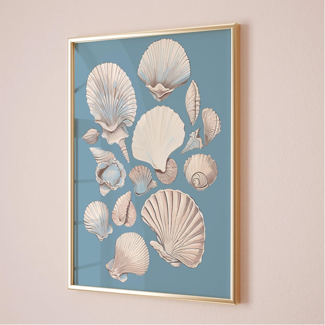 Vintage Seashell Print: Blue Coastal Wall Art (digital Download) - Etsy