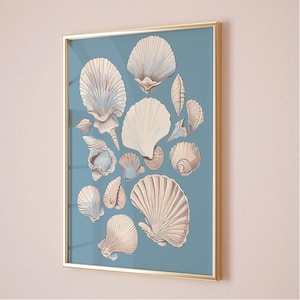 Seashell Print, Coastal Cowgirl Printable Poster, Blue Vintage Coastal Granddaughter Aesthetic, Beach House Decor, College Girls Dorm Room