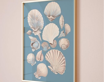 Vintage Seashell Print: Blue Coastal Wall Art (Digital Download)