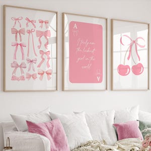Trendy Pink Schleifen Wand Kunst 3er Set, Preppy Poster, College Wohnung Dekor, Aquarell Bögen Druck, kokette Raumdekoration, Girly Wandkunst,
