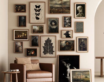Mega Bundle von 800+ Drucken, Dark Academia Decor, Moody Dark druckbare Galerie Wand Kunst Set, Cottagecore Gemälde, mysteriöses Wandbild