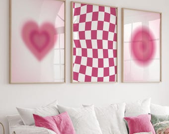 Pink Posters Set of 3 Aesthetic Prints Pink Coquette Pink Girly Room Decor Hot Pink 3 Piece Wall Art Blush Pink Dorm Wall Art Pink