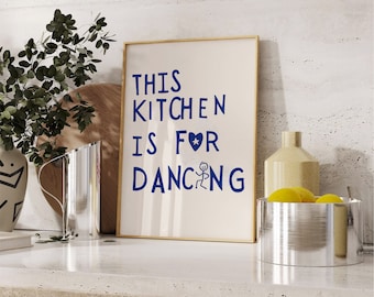 Aesthetic Kitchen Decor Cute Dance Art Blue Kitchen Wall Art Print Minimalist Heart Print Trendy Kitchen Poster Digital Download