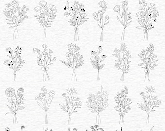 Botanical Line Art SVG Bundle: Floral Vector Clipart (Commercial Use)