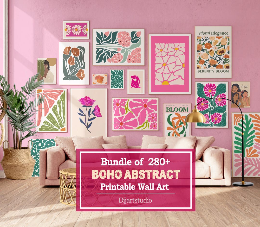 Pink Floral Botanical Art Prints: Eclectic Gallery Wall Set (digital ...