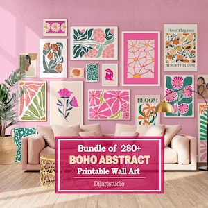 Boho Pink Flower Wall Art Set: 280+ Prints (Digital Download)
