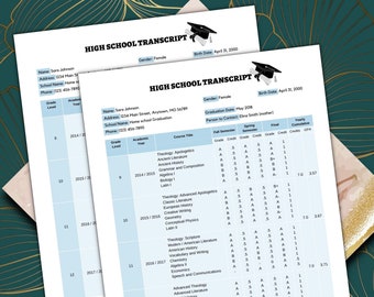 Transcript Template, Transcript Maker, DIY Certificate, Instant Download, Participation Award, Gifts For Teachers, Graduate Certificate