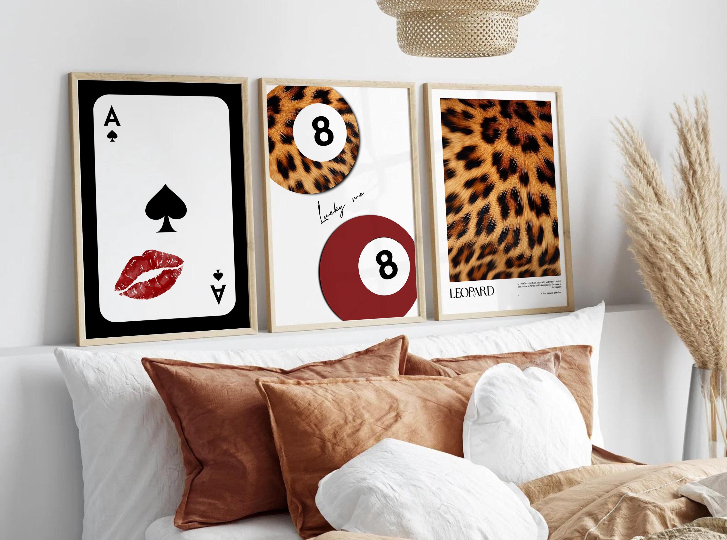 Trendy 8 Ball Leopard Print, Retro Lucky Girl Poster, Ace Card
